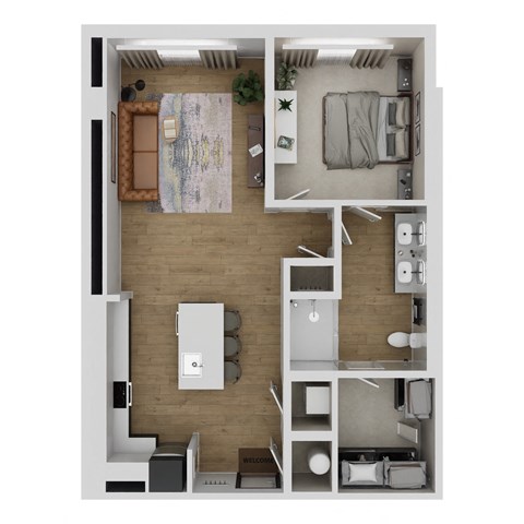 Floor plan for 1 bed, 1 bath, 783 sqft